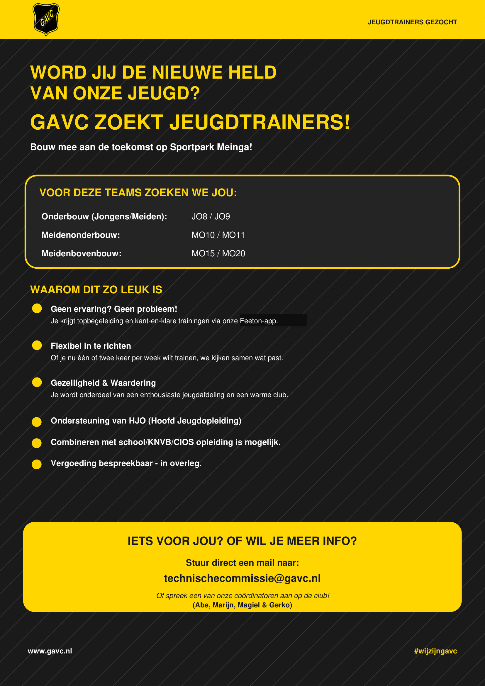 GAVC zoekt jeugdtrainers voor het komende seizoen
